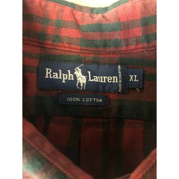 Ralph Lauren Polo Men's Dark Red & Green Plaid Button-Down Shirt 100% Cotton XL - Picture 5 of 5
